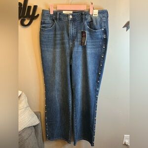 Judy Blue Dark Blue Straight Leg Jeans with Studded Sides